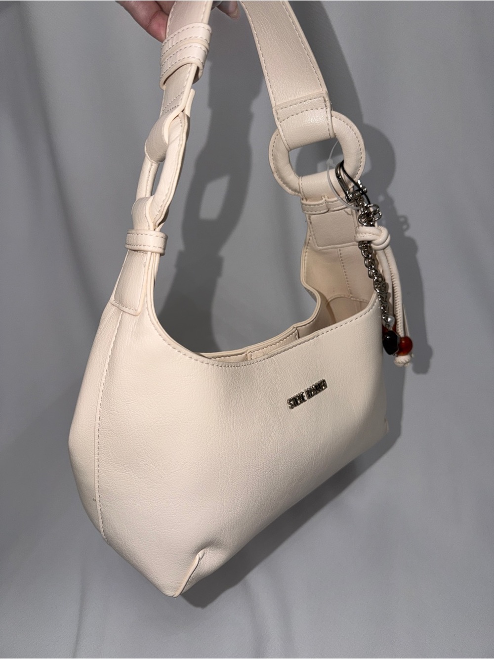 Steve Madden Cream Shoulder Bag with Decorative Charm
